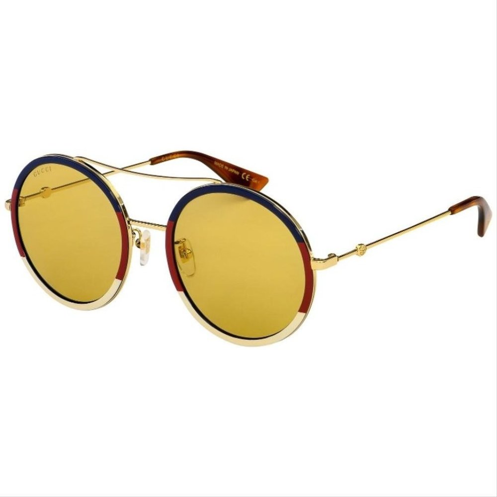 Gucci Round Women's Sunglasses Gold Frame with Brown Lens GG0061S 015 - Picture 1 of 4